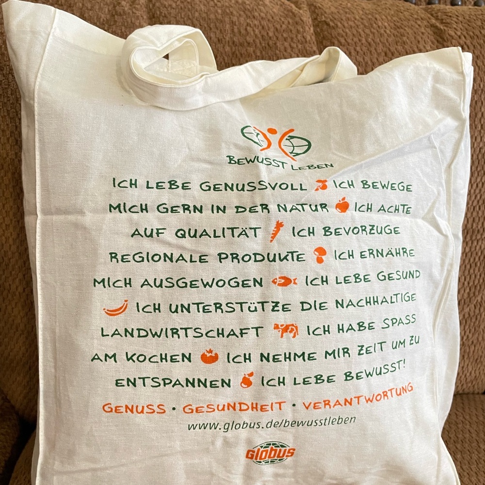 Globus Conscious Living Tote Bag - Organic Cotton Tote From Germany